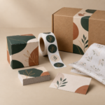 Brand launch starter kit with printed boxes, labels, business cards and thank-you cards