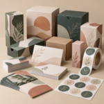 Scale-up business bundle with printed boxes, labels, business cards, flyers and packaging sleeves